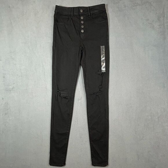 American Eagle Outfitters Denim - American Eagle Jeans Womens 4 Long Black Super Hi Rise Jegging Button Fly NWT